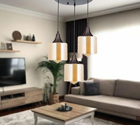 TT029-3Y-SY-BAL  TT Aydınlatma Mat Siyah - Bal 3 lü Yuvarlak Avize