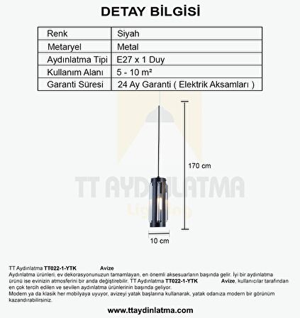 TT022-1-YTK TT Aydınlatma Siyah Yatak Başlık Avize