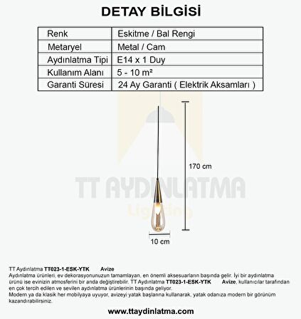TT023-1-ESK-YTK TT Aydınlatma Damla Modeli Eskitme Yatak Başlık Avize