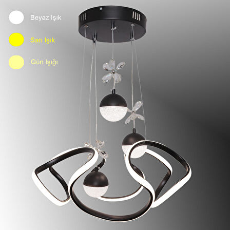 TT307-3TPL-SY TT Aydınlatma Helezon Modeli Mat Siyah 3 Toplu 3 Renk Modüllü Ledli Avize