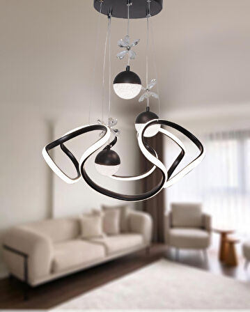 TT307-3TPL-SY TT Aydınlatma Helezon Modeli Mat Siyah 3 Toplu 3 Renk Modüllü Ledli Avize