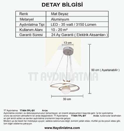 TT404-TPL-BY TT Aydınlatma Göz Modeli Mat Beyaz Tek Toplu 3 Renk Modüllü Ledli Avize