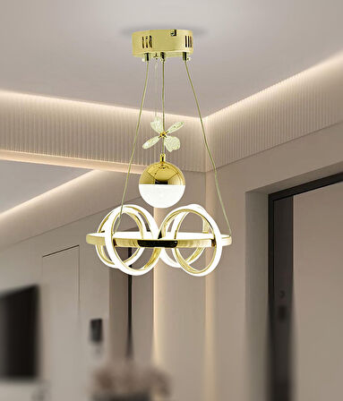 TT003-LDTPL-SR TT Aydınlatma Sarmal Modeli Sarı Kaplama Ledli Toplu 3 Renk Modüllü Ledli Avize