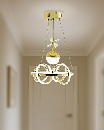 TT003-LDTPL-SR TT Aydınlatma Sarmal Modeli Sarı Kaplama Ledli Toplu 3 Renk Modüllü Ledli Avize