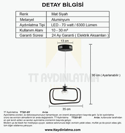 TT321-SY TT Aydınlatma Nazar Modeli Mat Siyah 3 Renk Modüllü Ledli Avize