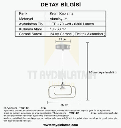 TT321-KR TT Aydınlatma Nazar Modeli Krom Kaplama 3 Renk Modüllü Ledli Avize