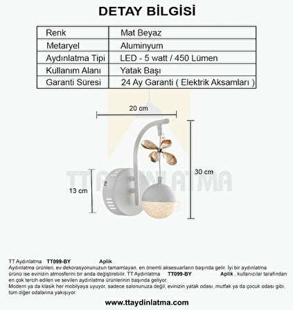 TT099-BY TT Aydınlatma Toplu Taşlı Mat Beyaz 3 Renk Modüllü Ledli Aplik