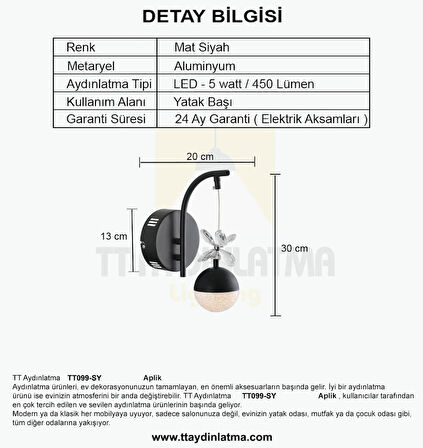 TT099-SY TT Aydınlatma Toplu Taşlı Mat Siyah 3 Renk Modüllü Ledli Aplik