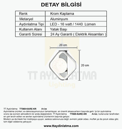 TT069-KARE-KR TT Aydınlatma Toplu Krom Kaplama 3 Renk Modüllü Ledli Aplik