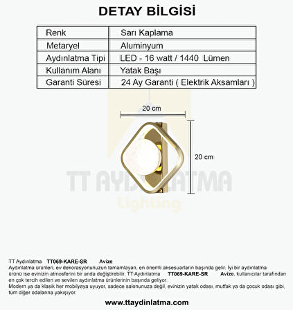 TT069-KARE-SR TT Aydınlatma Toplu Sarı Kaplama 3 Renk Modüllü Ledli Aplik