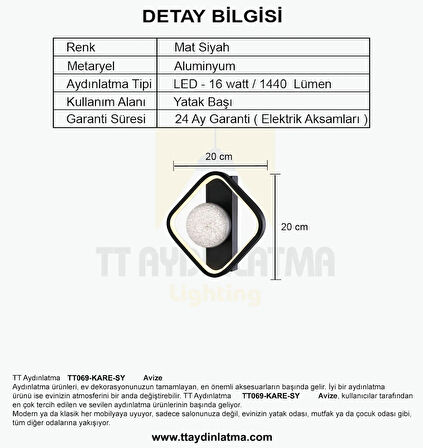 TT069-KARE-SY TT Aydınlatma Toplu Mat Siyah 3 Renk Modüllü Ledli Aplik