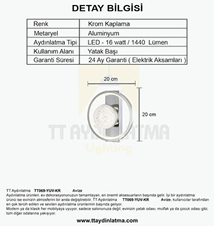 TT069-YUV-KR TT Aydınlatma Toplu Krom Kaplama 3 Renk Modüllü Ledli Aplik