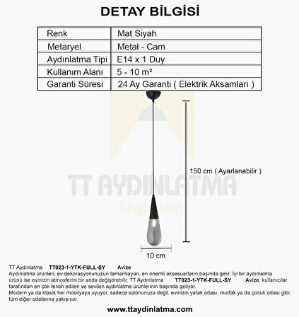 TT023-1-YTK-FULL-SY TT Ayd Damla Modeli Mat Siyah Yatak Başlık - Banyo Avizesi