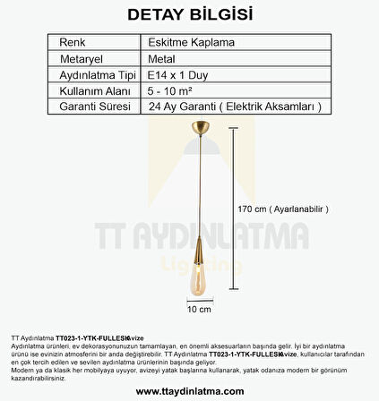TT023-1-YTK-FULLESK TT Aydınlatma Damla Modeli Full Eskitme Yatak Başlık Avize