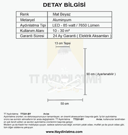 TT331-TPL-BY TT Aydınlatma Mat Beyaz Tek Toplu 3 Renk Modüllü Ledli Avize