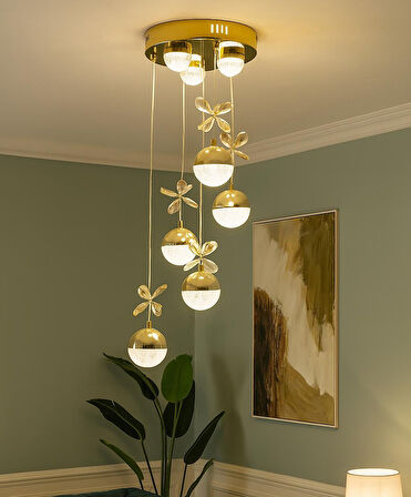 TT063-5-SPT-SR TT Aydınlatma Kelebek Toplu-Spotlu Sarı 5 li 3 Renk Modüllü Ledli Avize