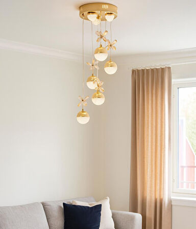 TT063-5-SPT-SR TT Aydınlatma Kelebek Toplu-Spotlu Sarı 5 li 3 Renk Modüllü Ledli Avize