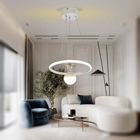 TT037-YUV-BY TT Aydınlatma Yuvarlak Model Mat Beyaz Tek Toplu 3 Renk Led Avize