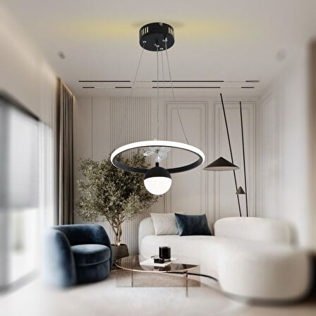 TT037-YUV-SY TT Aydınlatma Yuvarlak Model Mat Siyah Tek Toplu 3 Renk Led Avize