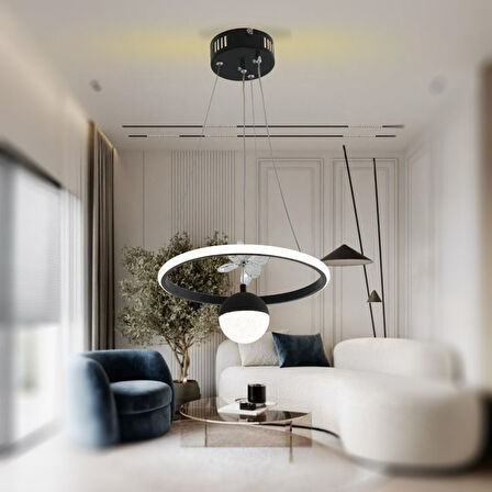 TT037-YUV-SY TT Aydınlatma Yuvarlak Model Mat Siyah Tek Toplu 3 Renk Led Avize