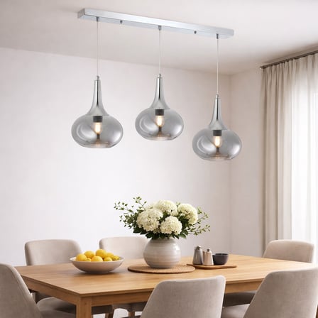 TT602-3S-FULLKR TT Aydınlatma Krom Kaplama 3 lü Hunili Tombul Camlı Sıralı Avize