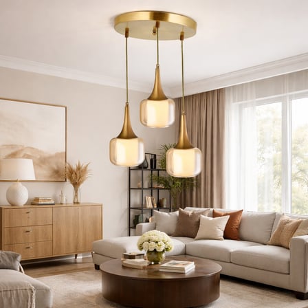 TT603-3Y-FULLESK TT Aydınlatma Eskitme Kaplama 3 lü Silindir Çift Camlı Yuvarlak Avize