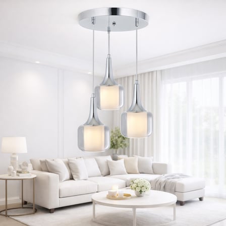 TT603-3Y-FULLKR TT Aydınlatma Krom Kaplama 3 lü Silindir Çift Camlı Yuvarlak Avize