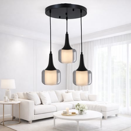 TT603-3Y-FULLSY TT Aydınlatma Mat Siyah 3 lü Silindir Çift Camlı Yuvarlak Avize