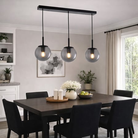 TT604-3S-FULLSY TT Aydınlatma Mat Siyah 3 lü Tijli Glop Camlı Sıralı Avize