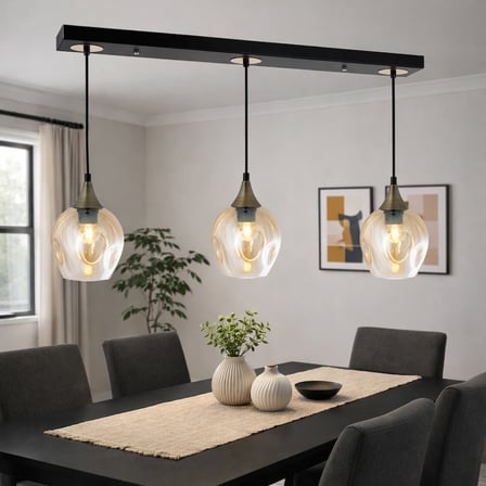 TT606-3S-SY-ESK TT Aydınlatma Mat Siyah - Eskitme 3 lü Basık Camlı Sıralı Avize