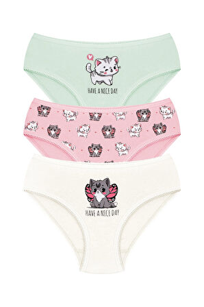 Öts Kız Çocuk Külot 3'lü Baskılı (%96 Pamuk - %4 Elastan)