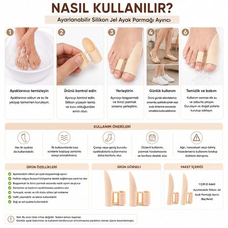 Ayarlanabilir Silikon Jel Ayak Parmağı Ayırıcı – Halluks Valgus Destekleyici | Bunyon Düzeltici Ayak Başparmağı Ayırıcı | Yumuşak ve Esnek Jel Tasarım | Günlük Ayak Bakımı İçin | 1 Çift BEJ