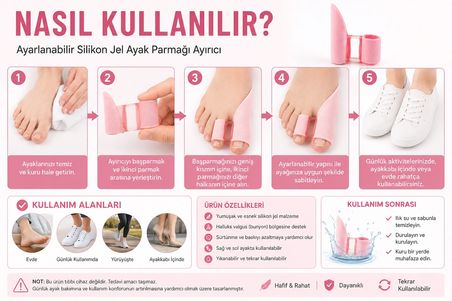 Ayarlanabilir Silikon Jel Ayak Parmağı Ayırıcı – Halluks Valgus Destekleyici | Bunyon Düzeltici Ayak Başparmağı Ayırıcı | Yumuşak ve Esnek Jel Tasarım | Günlük Ayak Bakımı İçin | 1 Çift Pembe