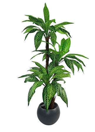 Yapay Ağaç Yukka Sarı Çizgili Draceena Ağacı Antrasit Küre Saksıda 120*50cm 54 Yapraklı