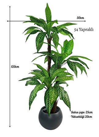 Yapay Ağaç Yukka Sarı Çizgili Draceena Ağacı Antrasit Küre Saksıda 120*50cm 54 Yapraklı