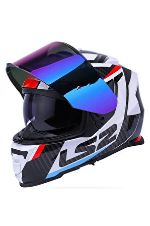 Storm 2 Racer Full Face Motosiklet Kaskı Şeffaf + Gökkuşağı Vizörlü