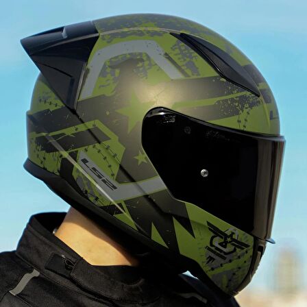 Ls2 Rapid 2 Thunder Birds Race Full Face Motosiklet Kaskı Yarış Spoiler +  Siyah Vizörlü