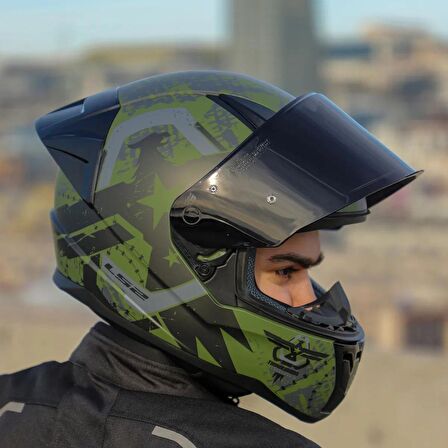 Ls2 Rapid 2 Thunder Birds Race Full Face Motosiklet Kaskı Yarış Spoiler +  Siyah Vizörlü