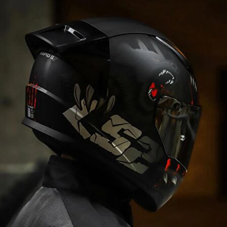 Ls2 Rapid 2 Clawn Race Full Face Motosiklet Kaskı Yarış Spoiler +  Şeffaf + Siyah Vizörlü