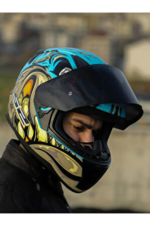 Rapid 2 Neo Race Full Face Motosiklet Kaskı Şeffaf Siyah Vizörlü