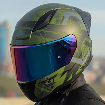 Ls2 Rapid 2 Thunder Birds Race Full Face Motosiklet Kaskı Yarış Spoiler +  Şeffaf + Gökkuşağı Vizörlü