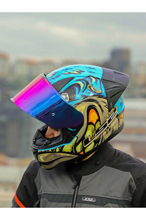 Rapid 2 Neo Race Full Face Motosiklet Kaskı Yarış Spoiler +  Şeffaf + Gökkuşağı Vizörlü
