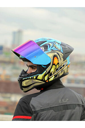 Rapid 2 Neo Race Full Face Motosiklet Kaskı Yarış Spoiler +  Şeffaf + Gökkuşağı Vizörlü