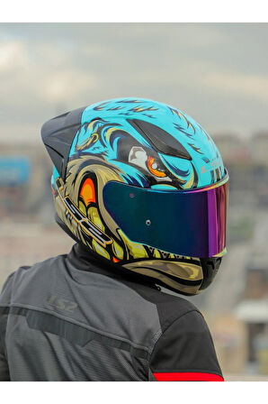 Rapid 2 Neo Race Full Face Motosiklet Kaskı Yarış Spoiler +  Şeffaf + Gökkuşağı Vizörlü