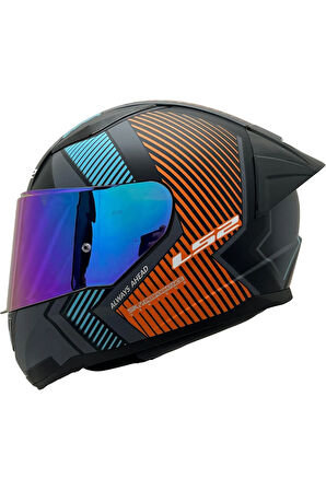 Rapid 2 Extra Race Full Face Motosiklet Kaskı Yarış Spoiler +  Şeffaf + Gökkuşağı Vizörlü