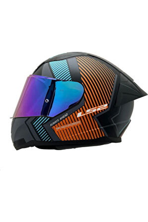 Rapid 2 Extra Race Full Face Motosiklet Kaskı Yarış Spoiler +  Şeffaf + Gökkuşağı Vizörlü