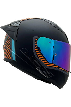 Rapid 2 Extra Race Full Face Motosiklet Kaskı Yarış Spoiler +  Şeffaf + Gökkuşağı Vizörlü