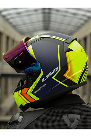 Rapid 2 Extra Race Full Face Motosiklet Kaskı Yarış Spoiler +  Şeffaf + Gökkuşağı Vizörlü