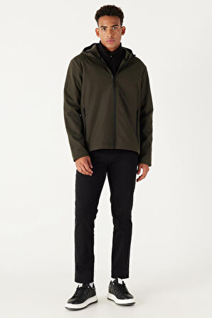 Erkek Yeşil Standart Fit Normal Kesim Dik Yaka Softshell Mont