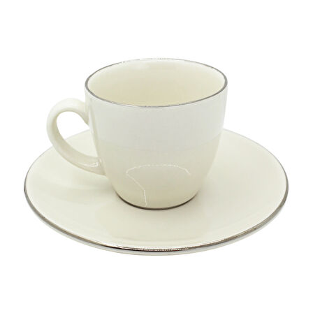 Platin Yaldızlı Krem 6 Kişilik Porselen Kahve Fincan Takımı